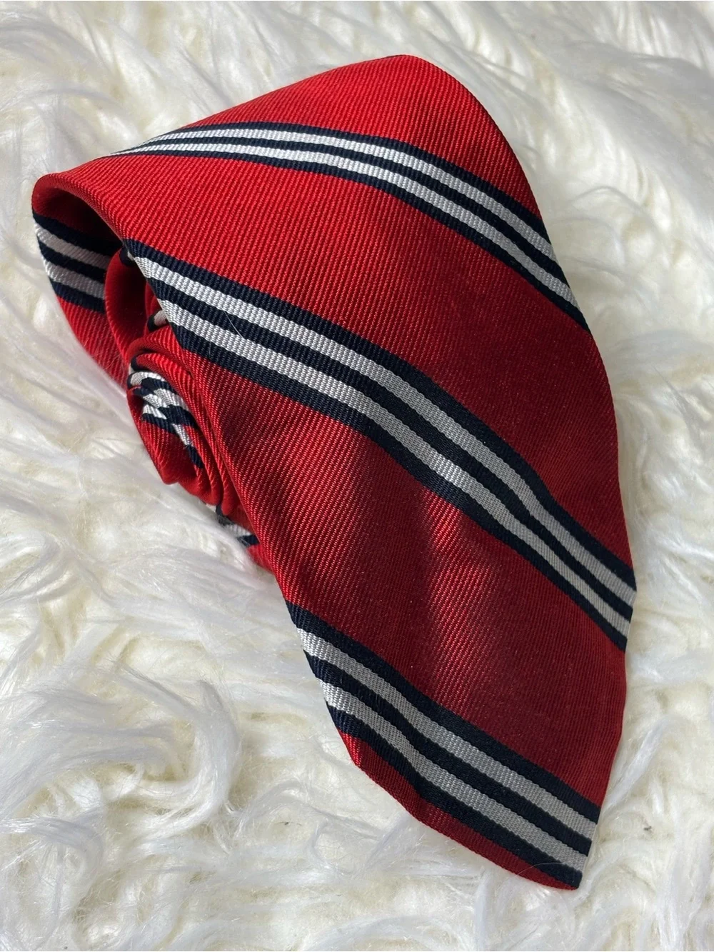VTG Bert Pulitzer Repp Silk Striped Gray/Navy/Red Men’s Tie Preppy Ivy USA Made